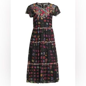 Johnny Was Black Floral Bohemian Dress Size Small